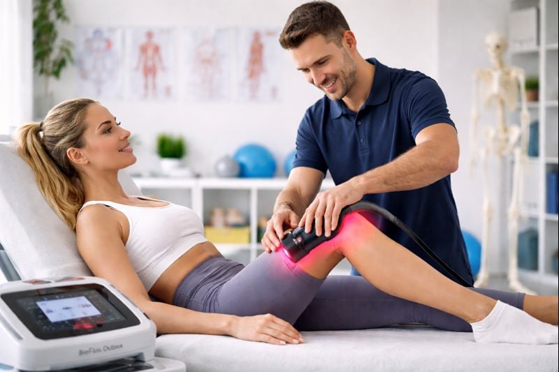 Physiotherapy laser treatment session
